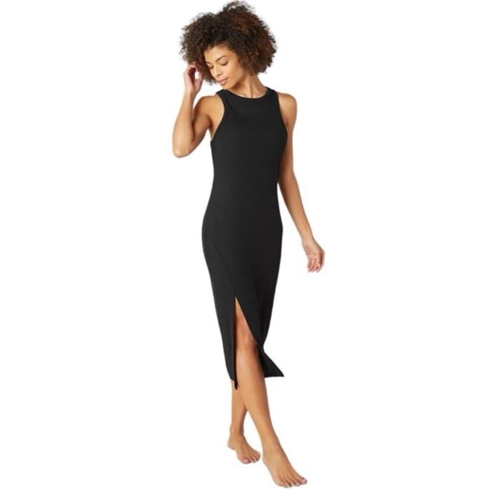 Beyond Yoga Ease Into It Midi Ribbed Tank Dress Black XS